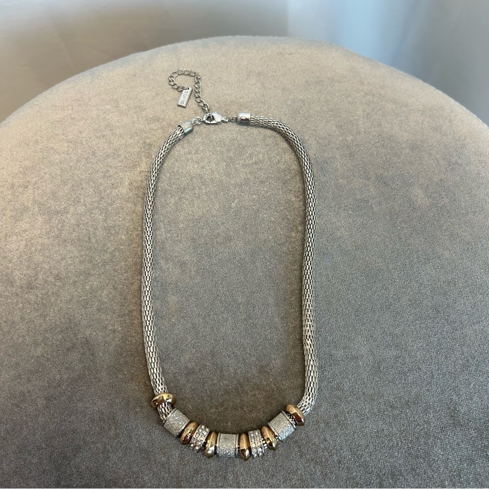 ALFRED Sung silver gold tone circle charm crystal rhinestone necklace